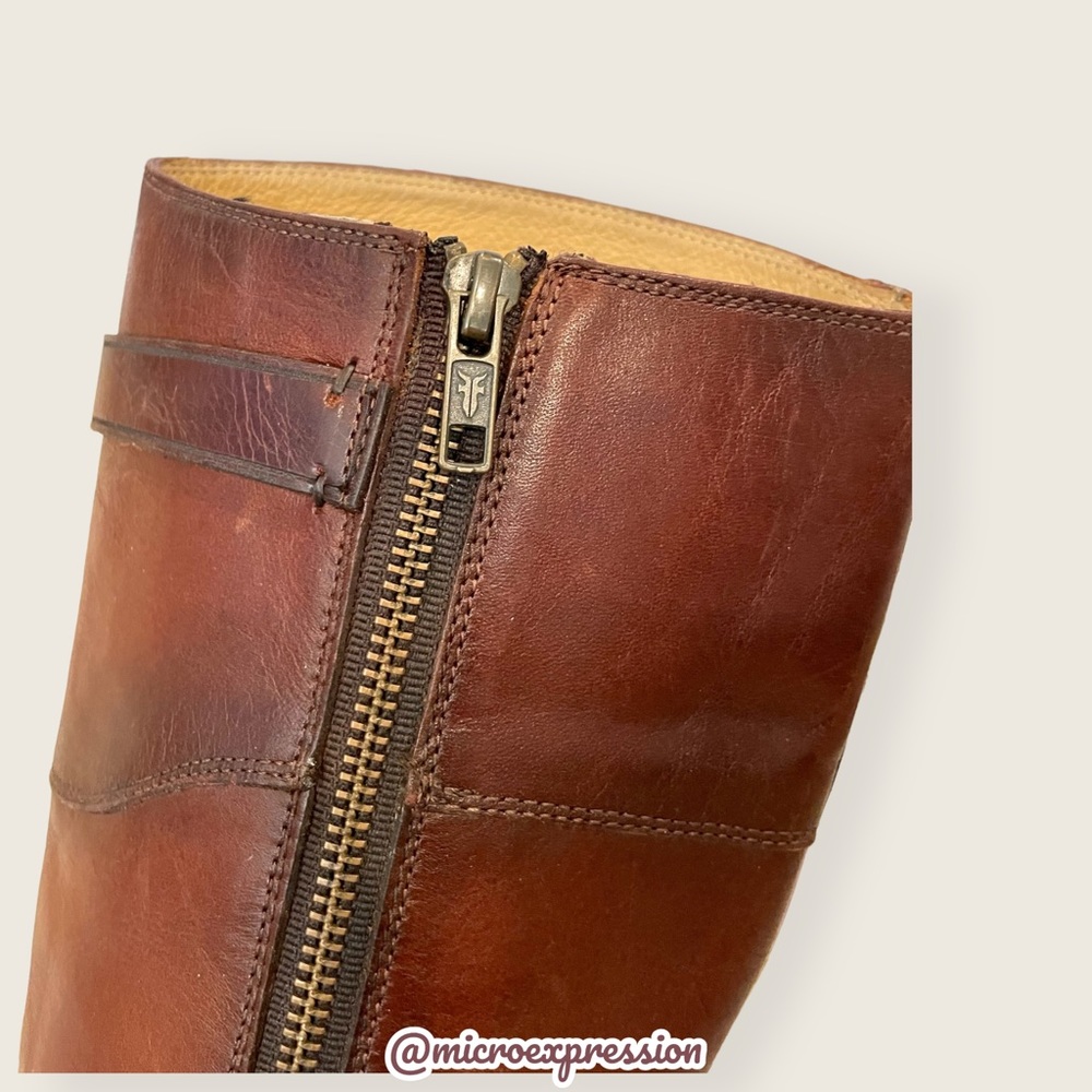 Frye Molly Button Brown Leather Tall Knee High Equestrian Zip Up Vintage Boots - Picture 15 of 16